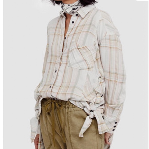 Free People Nordic Day Plaid Lace-Up Tunic Shirt Size Large - Picture 3 of 13